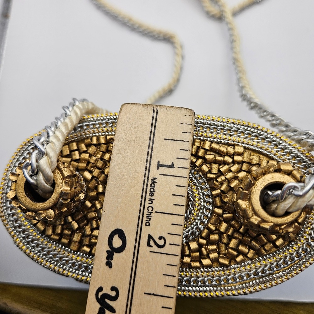Vintage Mary Frances Gold Silver Beaded Minaudiere Evening Bag Handbag Purse - Picture 6 of 14